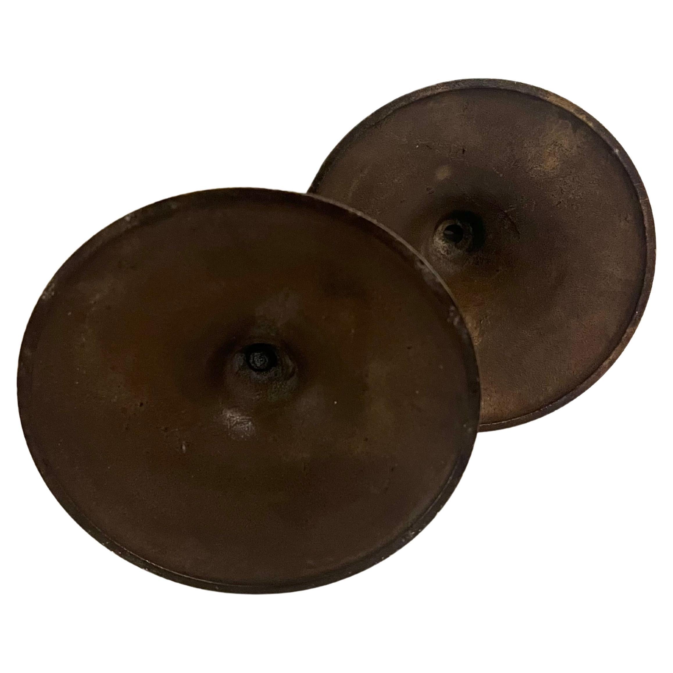 American Pair of Solid Patinated Bronze Sculptural Candle holders Signed by Eva Zeisel