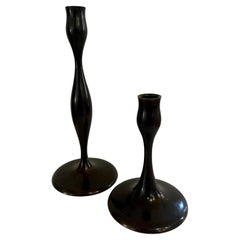 Pair of Solid Patinated Bronze Sculptural Candle holders Signed by Eva Zeisel