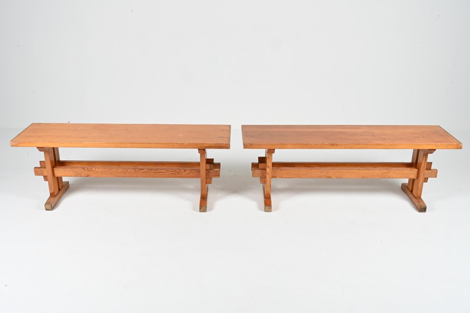 Pair of Solid Pine Benches Attributed to Sven Larsson, c. 1970's For Sale 13