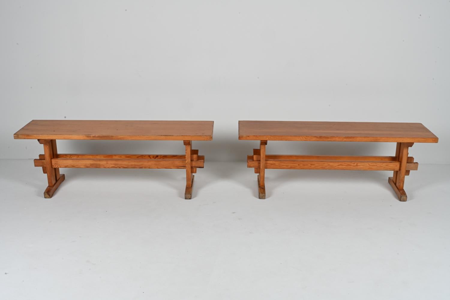 Pair of Solid Pine Benches Attributed to Sven Larsson, c. 1970's In Good Condition For Sale In Norwalk, CT