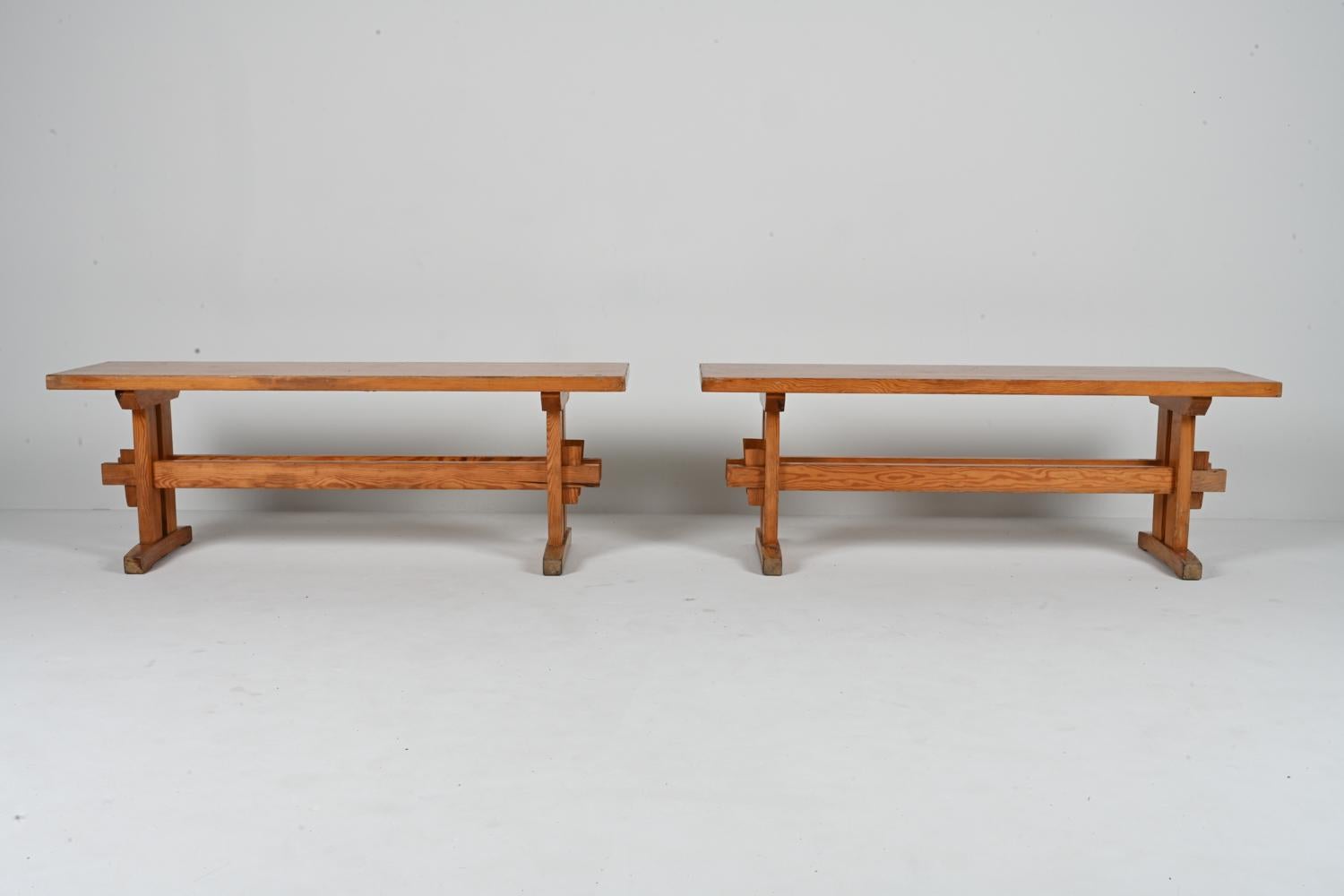 20th Century Pair of Solid Pine Benches Attributed to Sven Larsson, c. 1970's For Sale