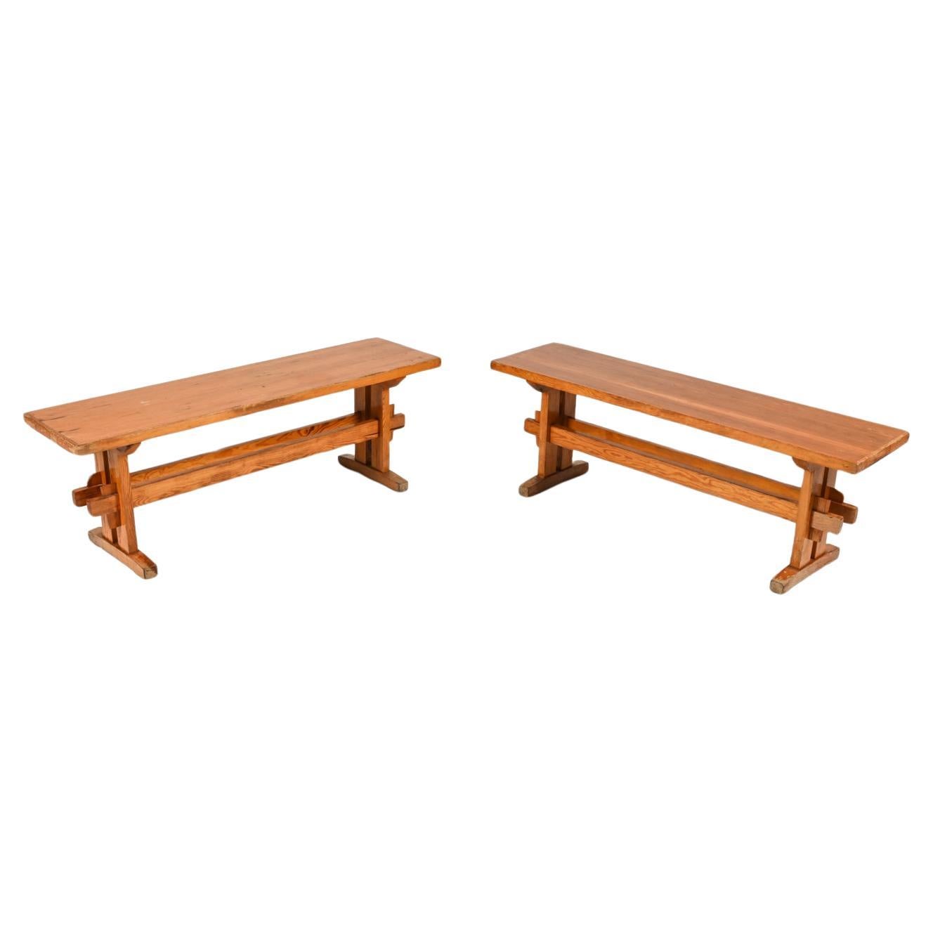 Pair of Solid Pine Benches Attributed to Sven Larsson, c. 1970's For Sale