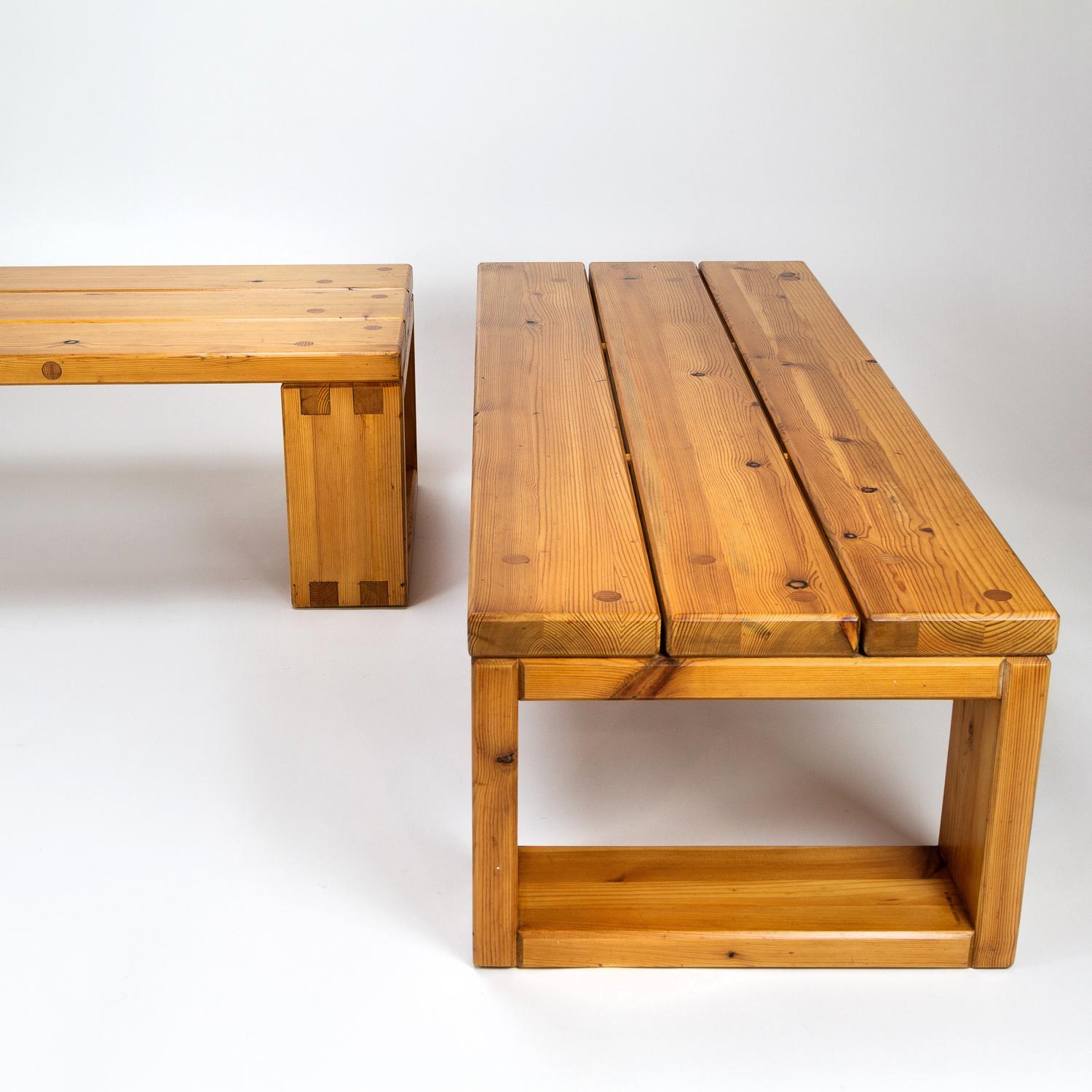 Pair of Solid Pine Benches, Sweden, 1960s 4