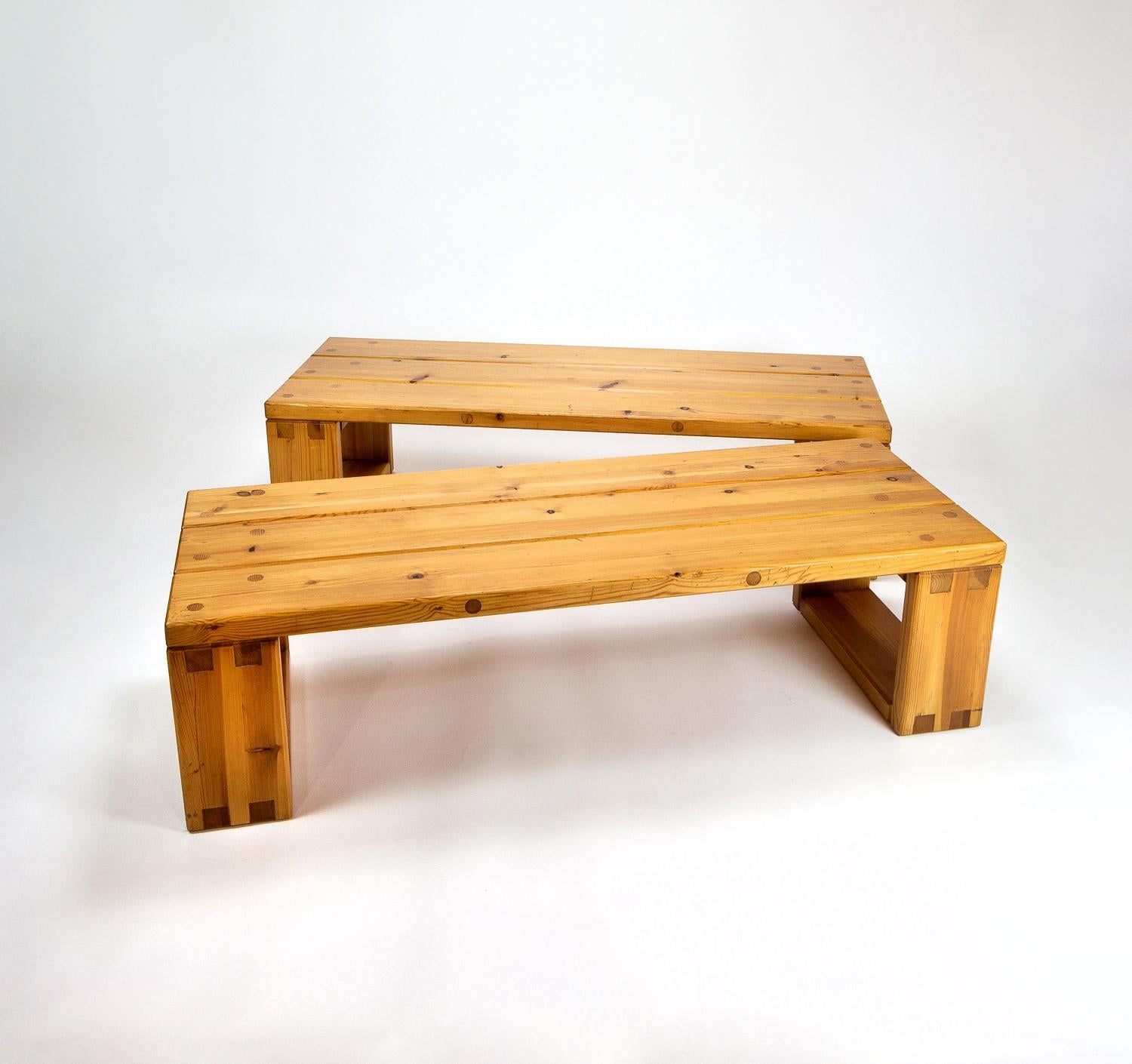 Pair of Solid Pine Benches, Sweden, 1960s 1