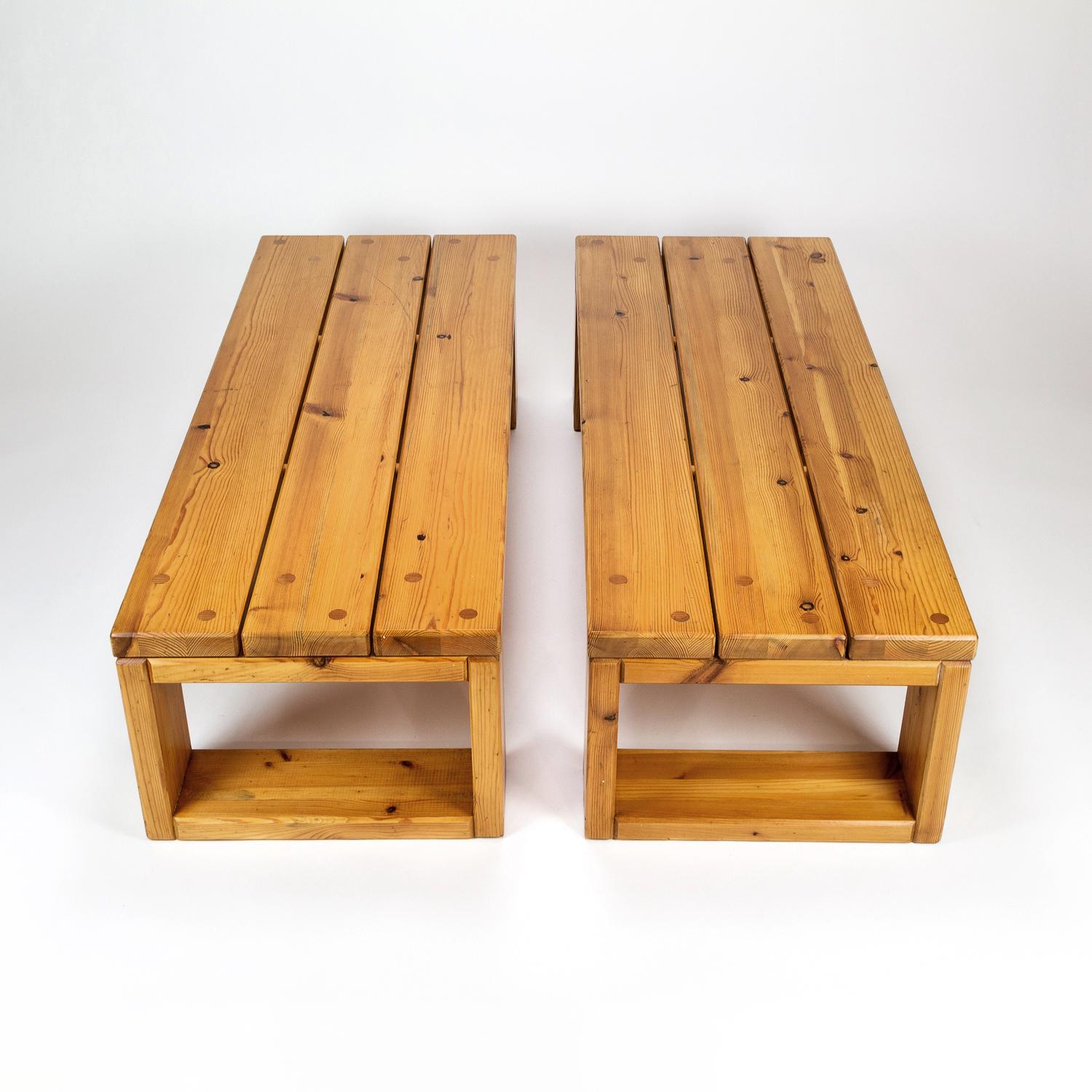 Pair of Solid Pine Benches, Sweden, 1960s 3