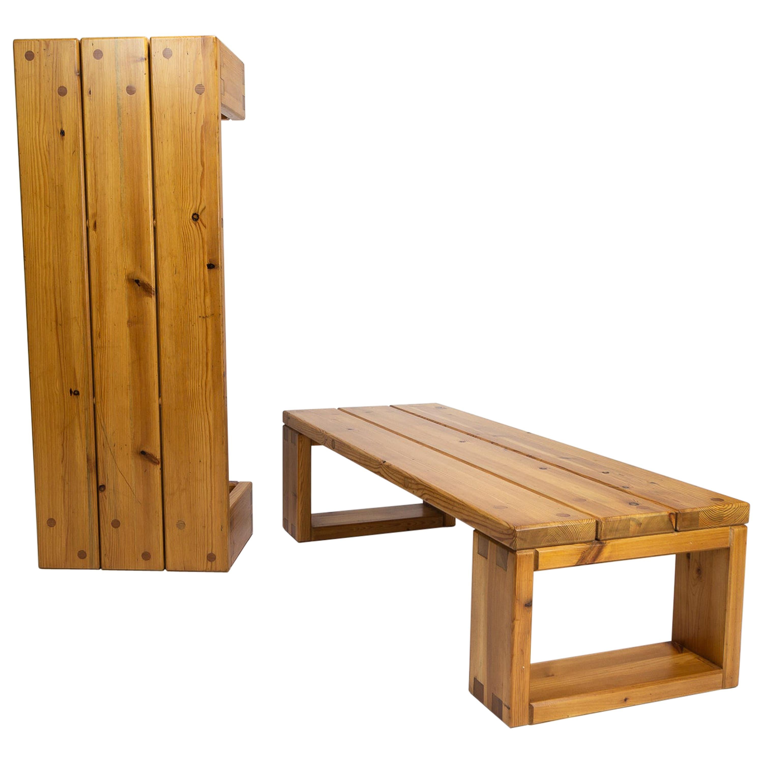 Pair of Solid Pine Benches, Sweden, 1960s