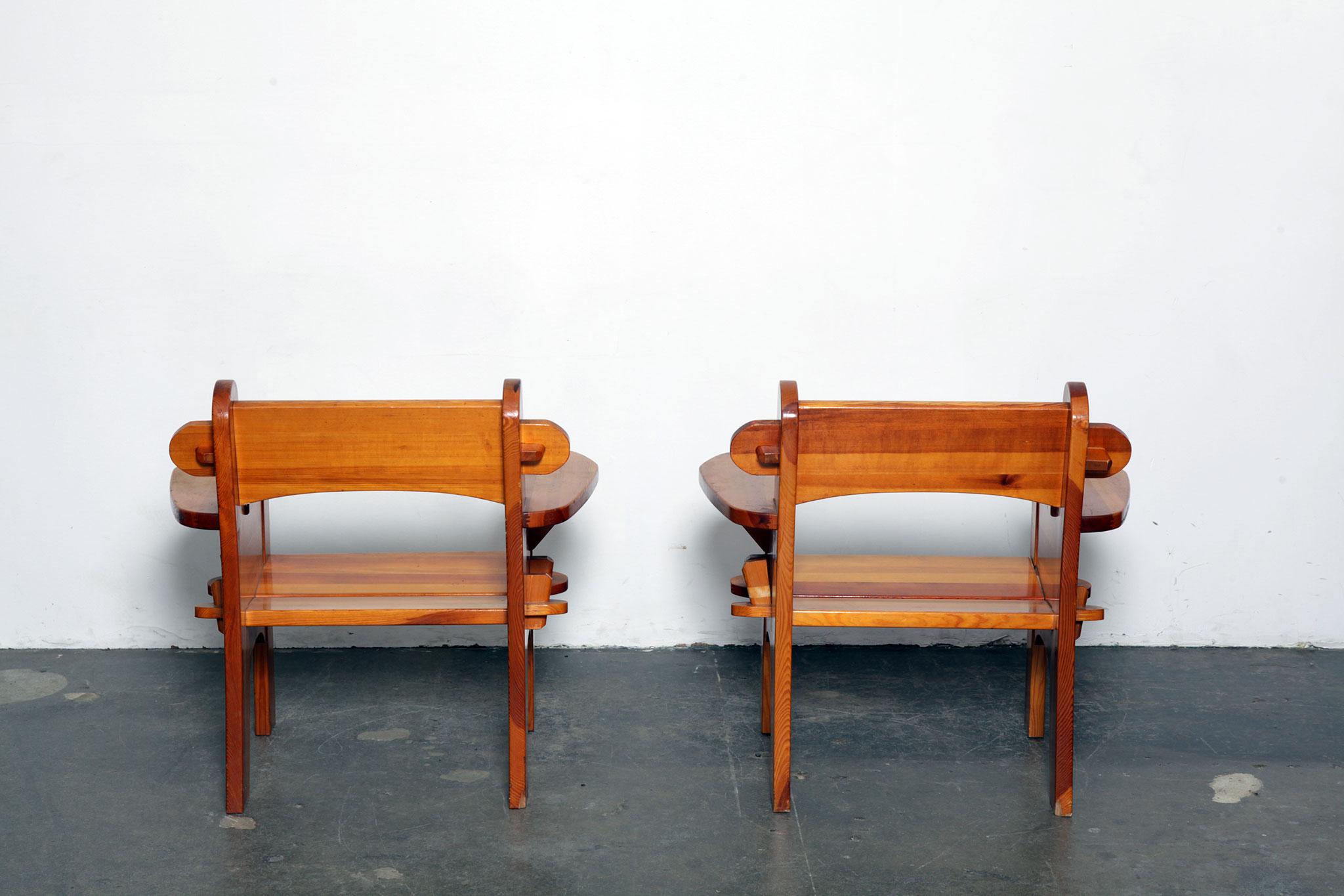 Lacquered Pair of Solid Pine 'Berga' Chairs by David Rosen for Nordiska Kompaniet, Sweden For Sale