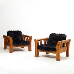 Pair of Solid Pine Scandinavian Modern Armchairs 1970