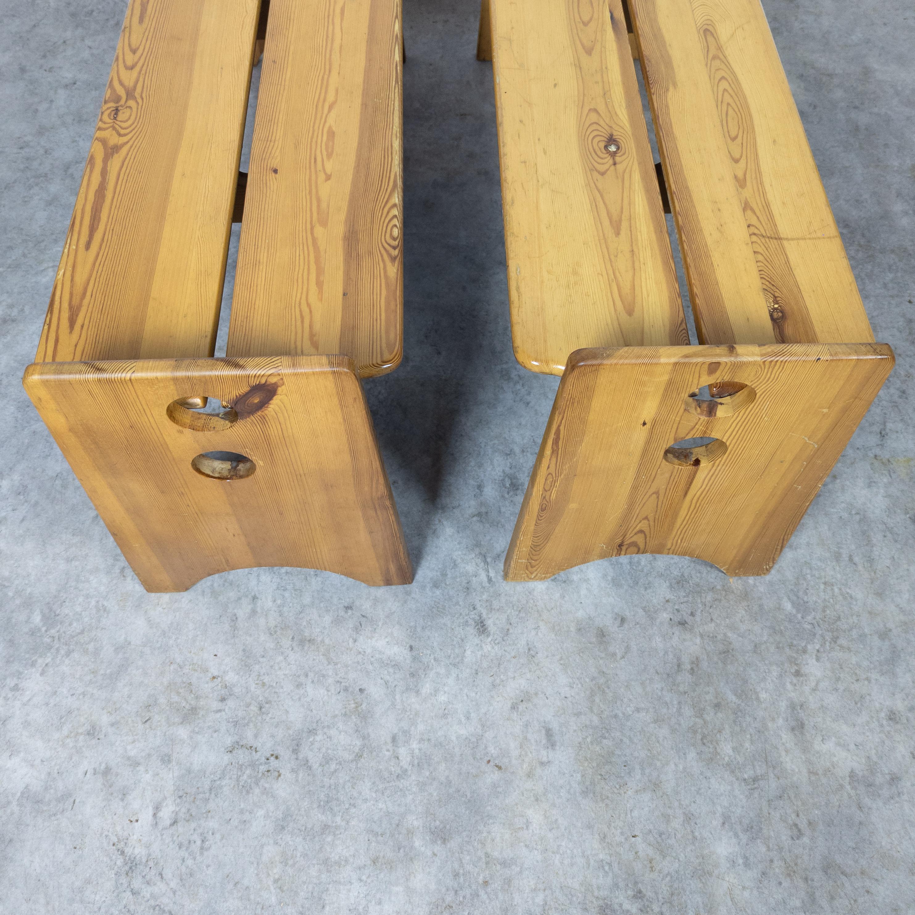 Pair of solid pine sculptural benches by Gilbert Marklund for Furusnickarn AB  4