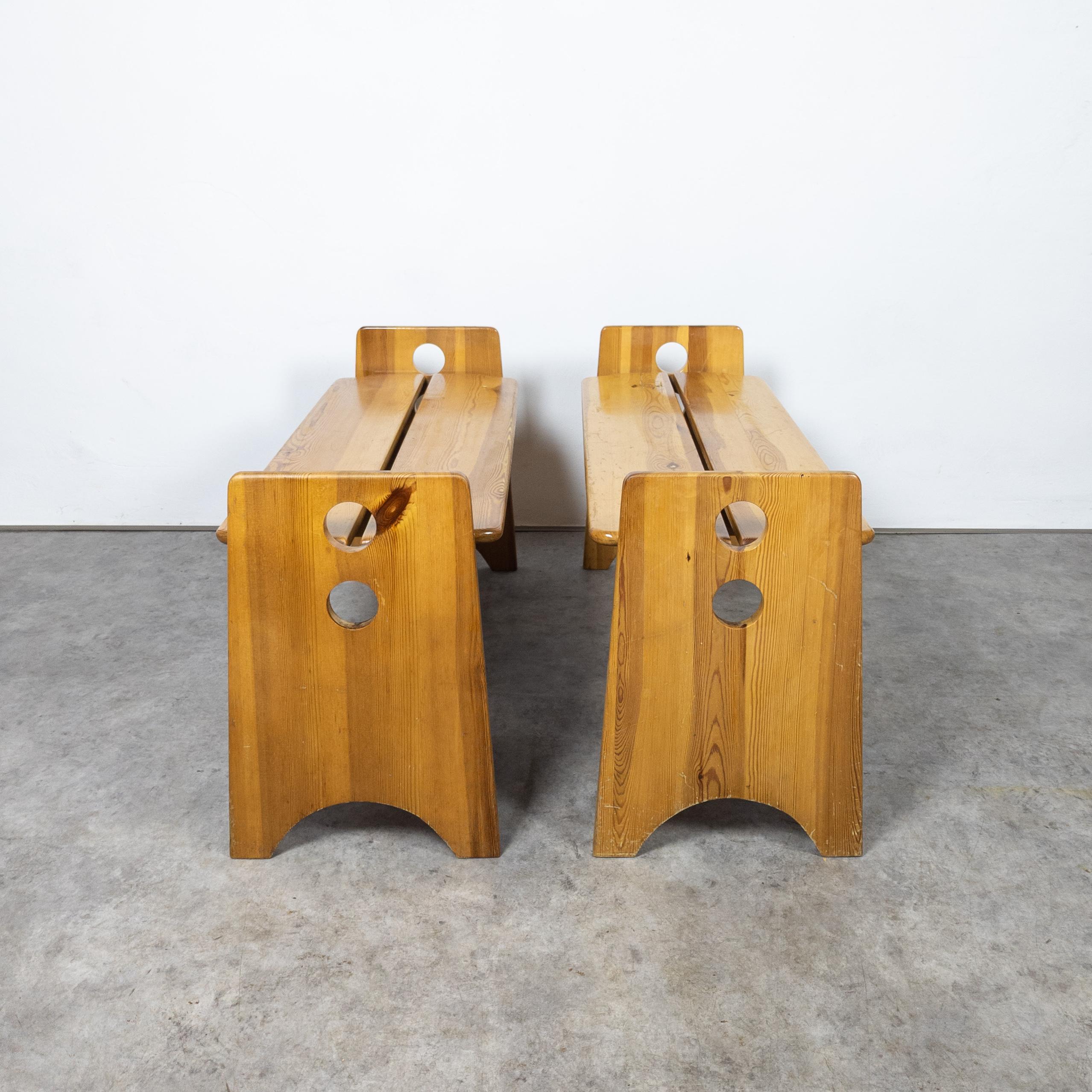 Scandinavian Modern Pair of solid pine sculptural benches by Gilbert Marklund for Furusnickarn AB 