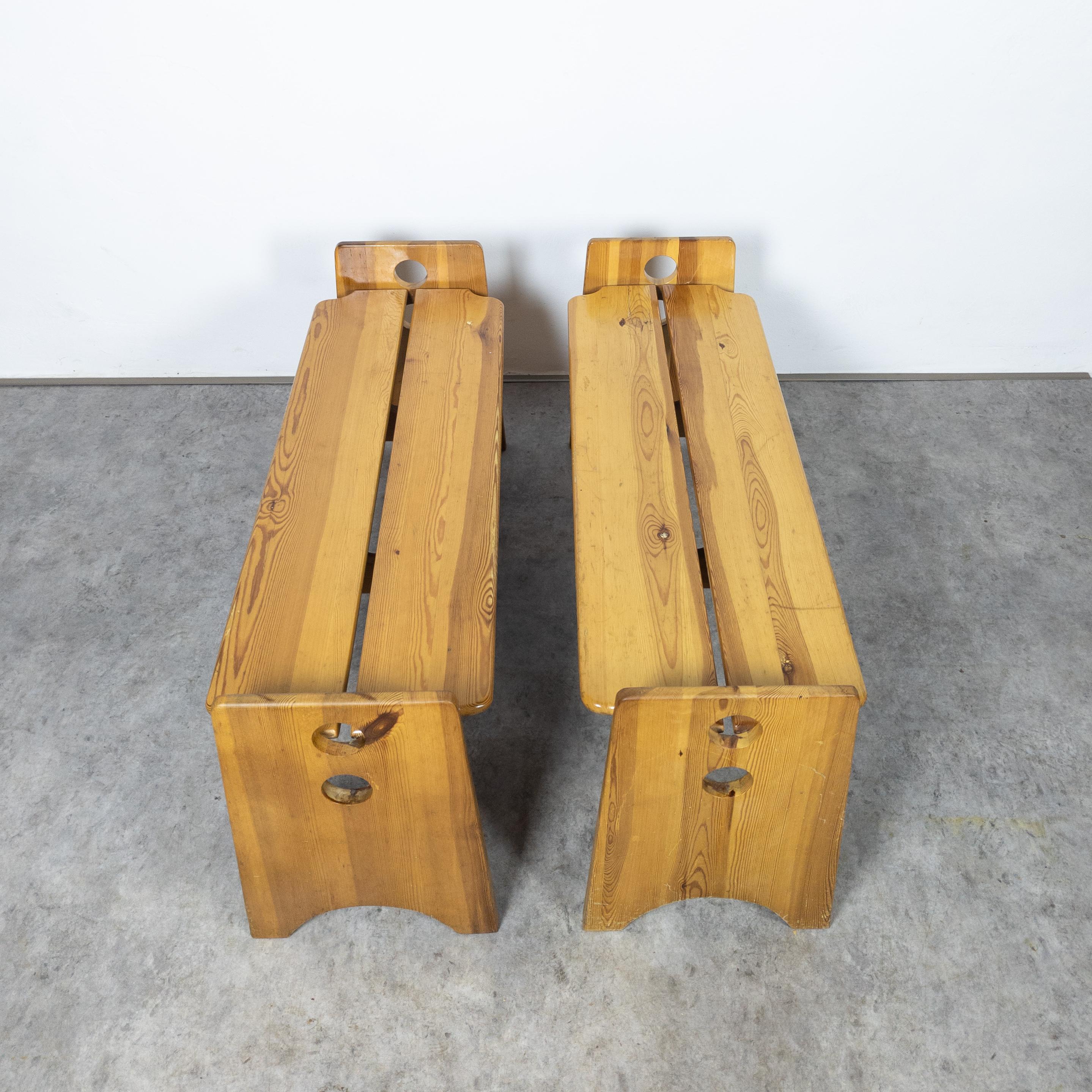 Late 20th Century Pair of solid pine sculptural benches by Gilbert Marklund for Furusnickarn AB 