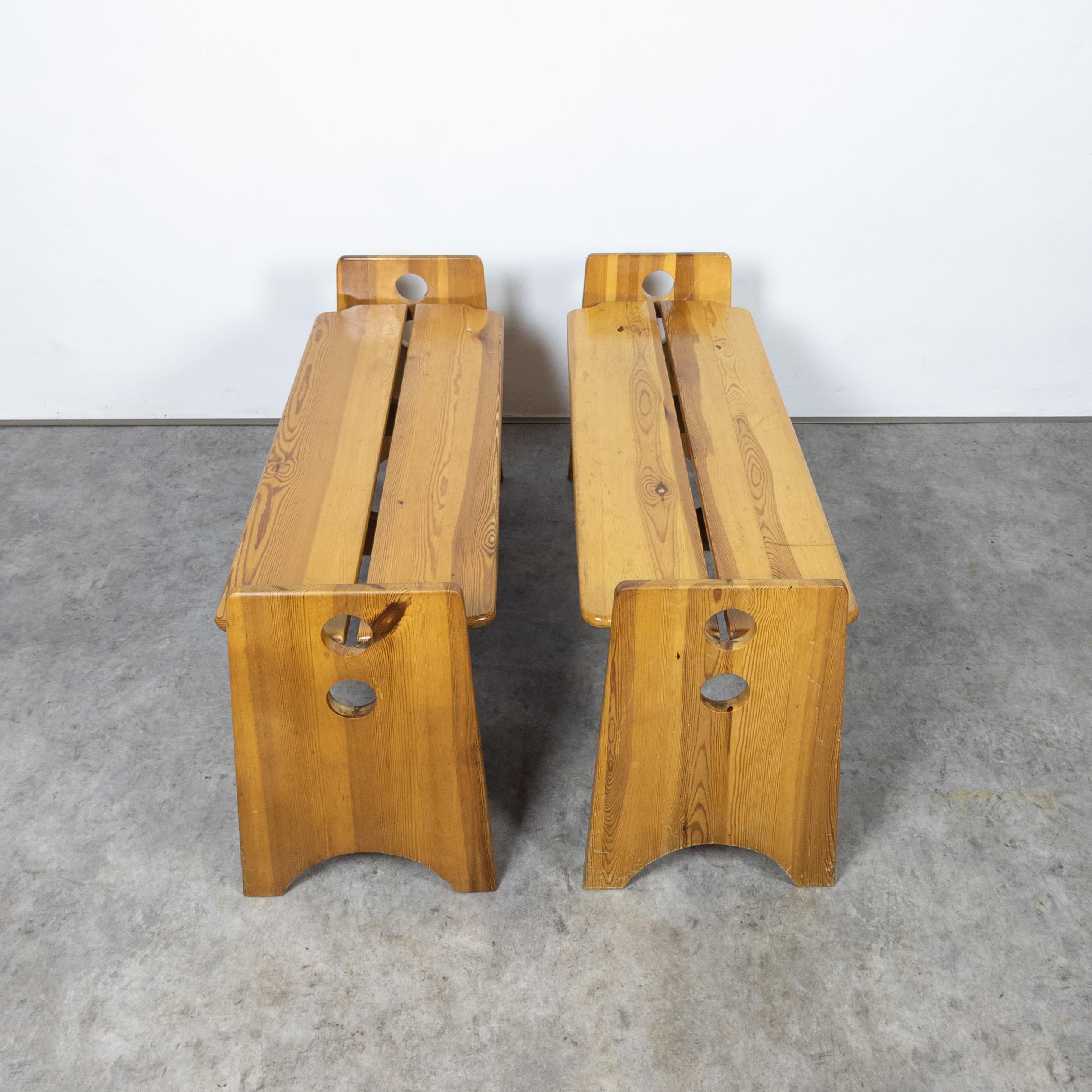 Pair of solid pine sculptural benches by Gilbert Marklund for Furusnickarn AB  1