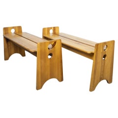Pair of solid pine sculptural benches by Gilbert Marklund for Furusnickarn AB 
