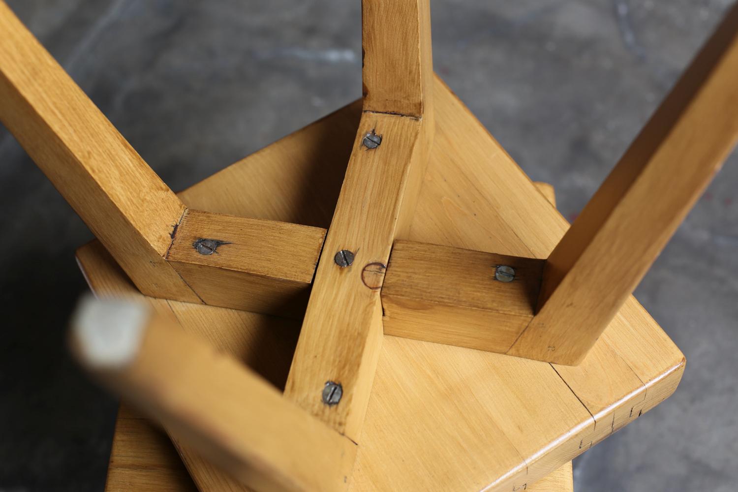 Pair of solid pine stools by Christian Durupt, Meribel 1960 For Sale 2