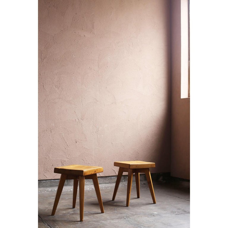 Pair of solid pine stools by Christian Durupt, Meribel 1960 at 1stDibs