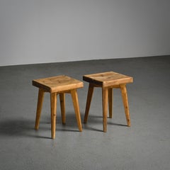 Paire de tabourets en pin massif de Christian Durupt, Meribel 1960