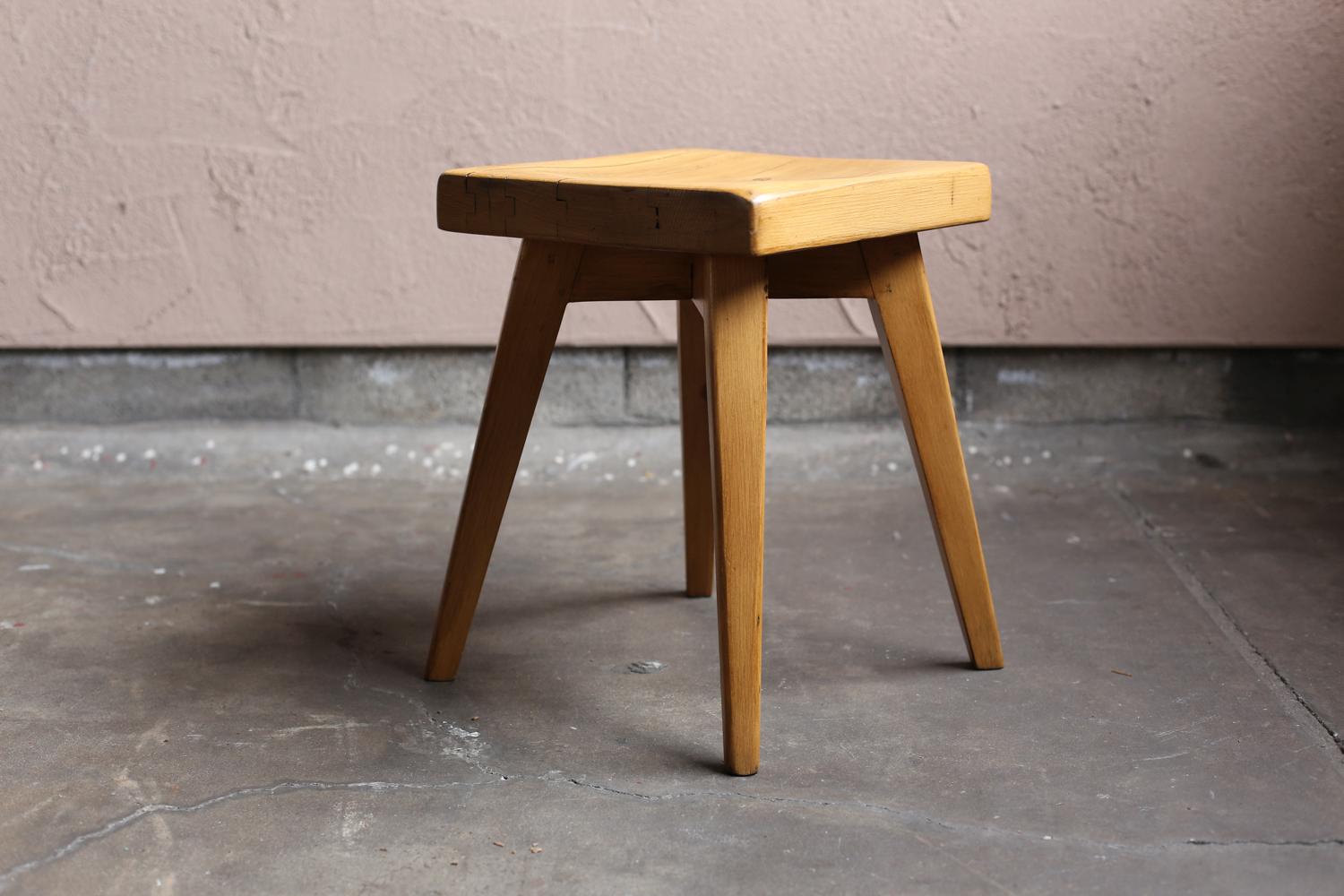 Woodwork Pair of solid pine stools by Christian Durupt, Meribel 1960 For Sale