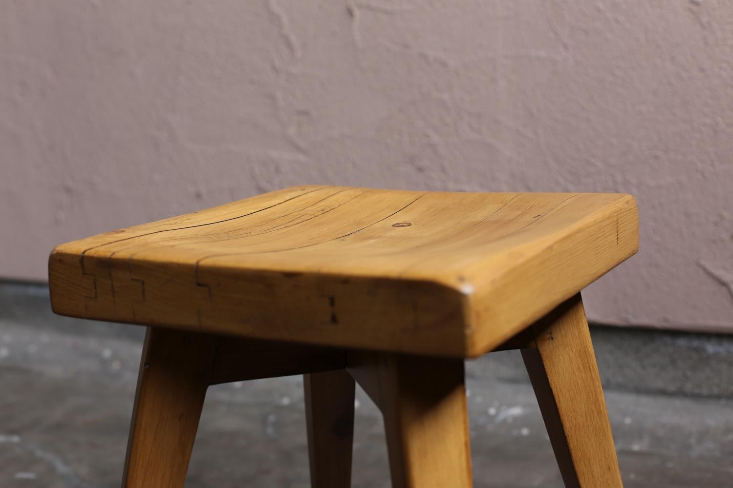 Mid-20th Century Pair of solid pine stools by Christian Durupt, Meribel 1960 For Sale
