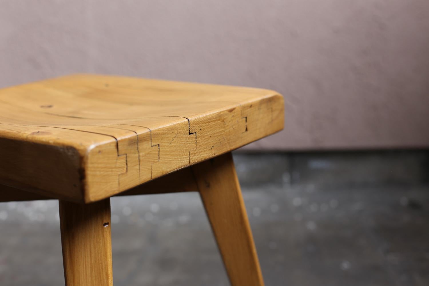 Pine Pair of solid pine stools by Christian Durupt, Meribel 1960 For Sale