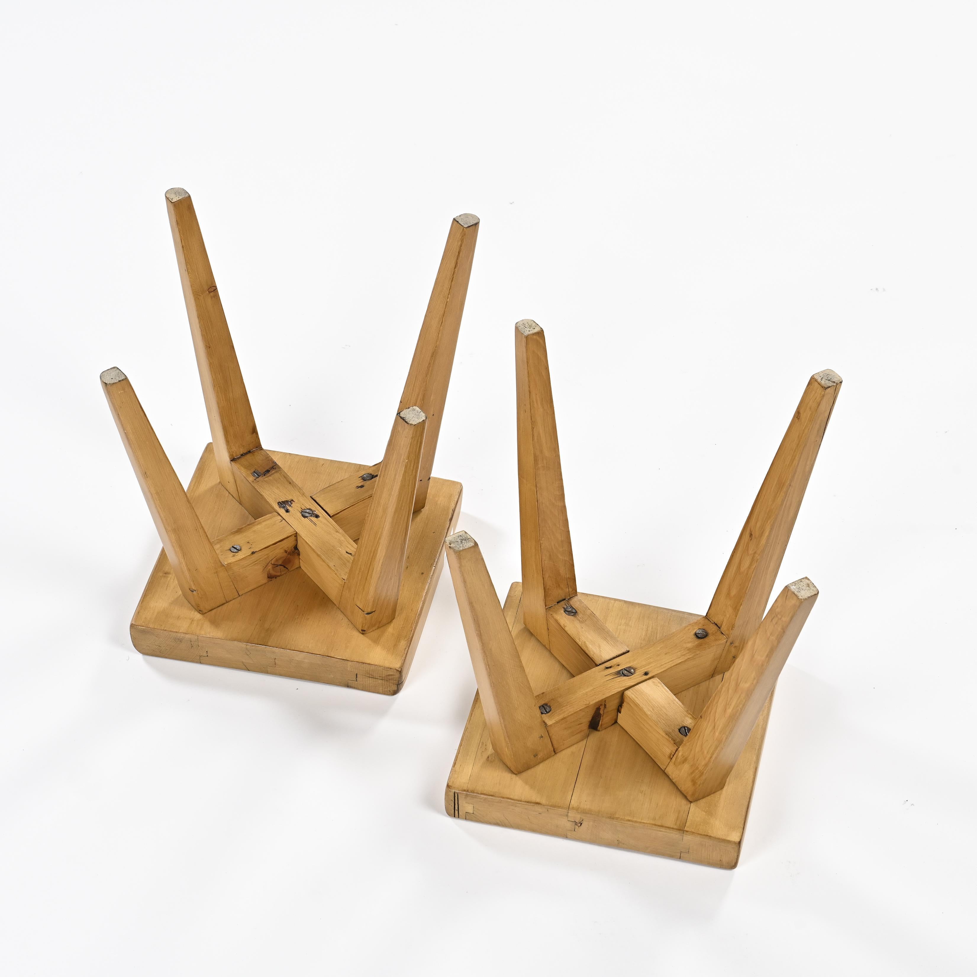 Pair of solid pine stools by Christian Durupt, Meribel 1960 For Sale 1