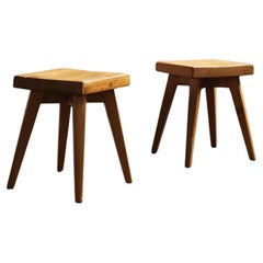 Pair of solid pine stools by Christian Durupt, Meribel 1960