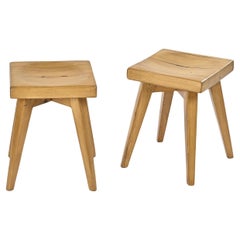 Paar Hocker aus massivem Kiefernholz von Christian Durupt, Meribel 1960