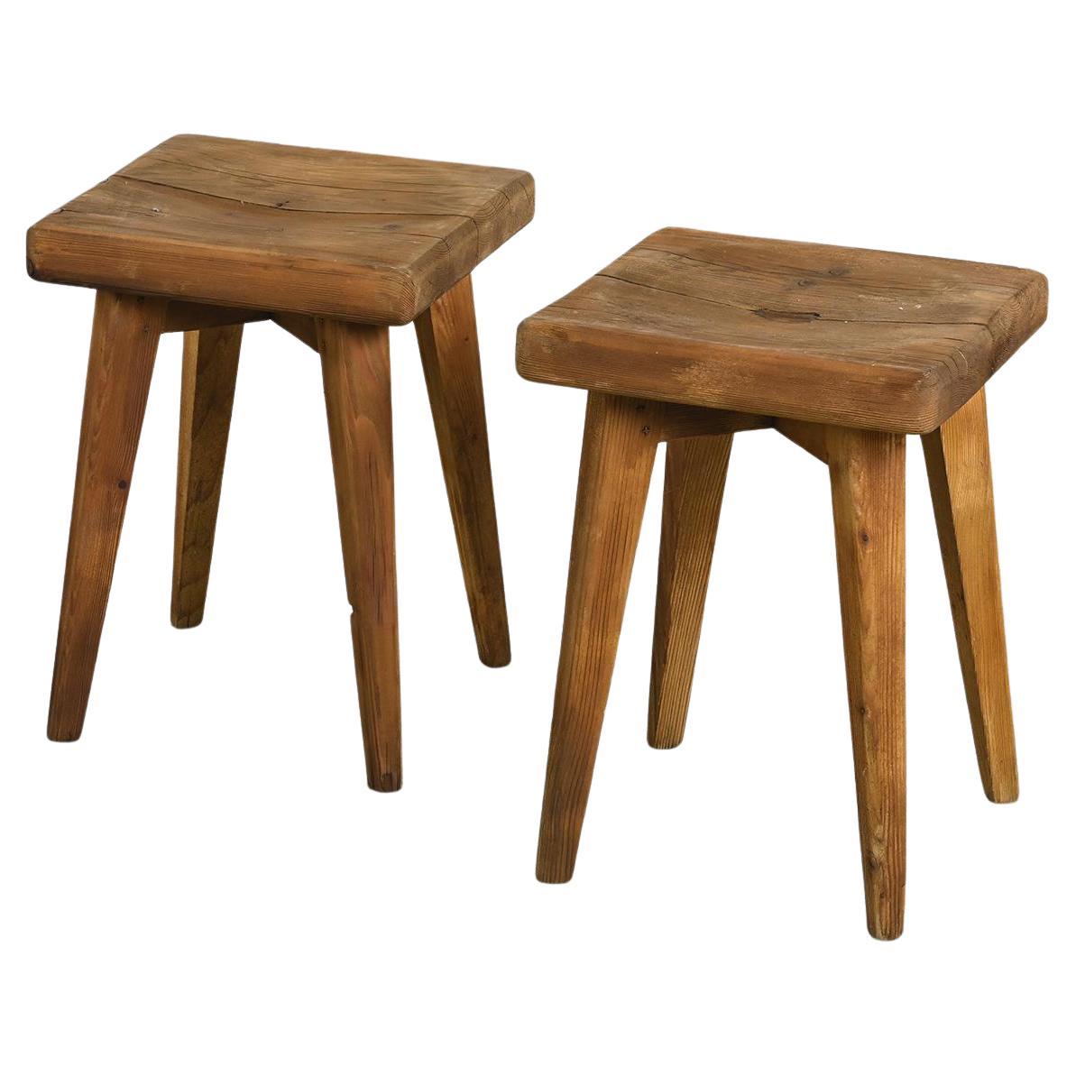 Pair of solid pine stools by Christian Durupt, Meribel 1960