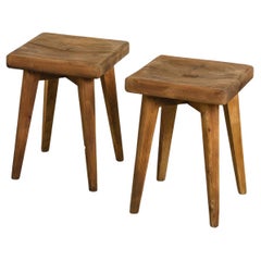 Pair of solid pine stools by Christian Durupt, Meribel 1960