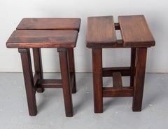 Pair of Solid Pine Stools in the Charlotte Perriand Style, circa 1960