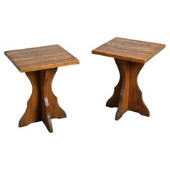 Pair of solid pine wood side tables, French Alps, circa 1970