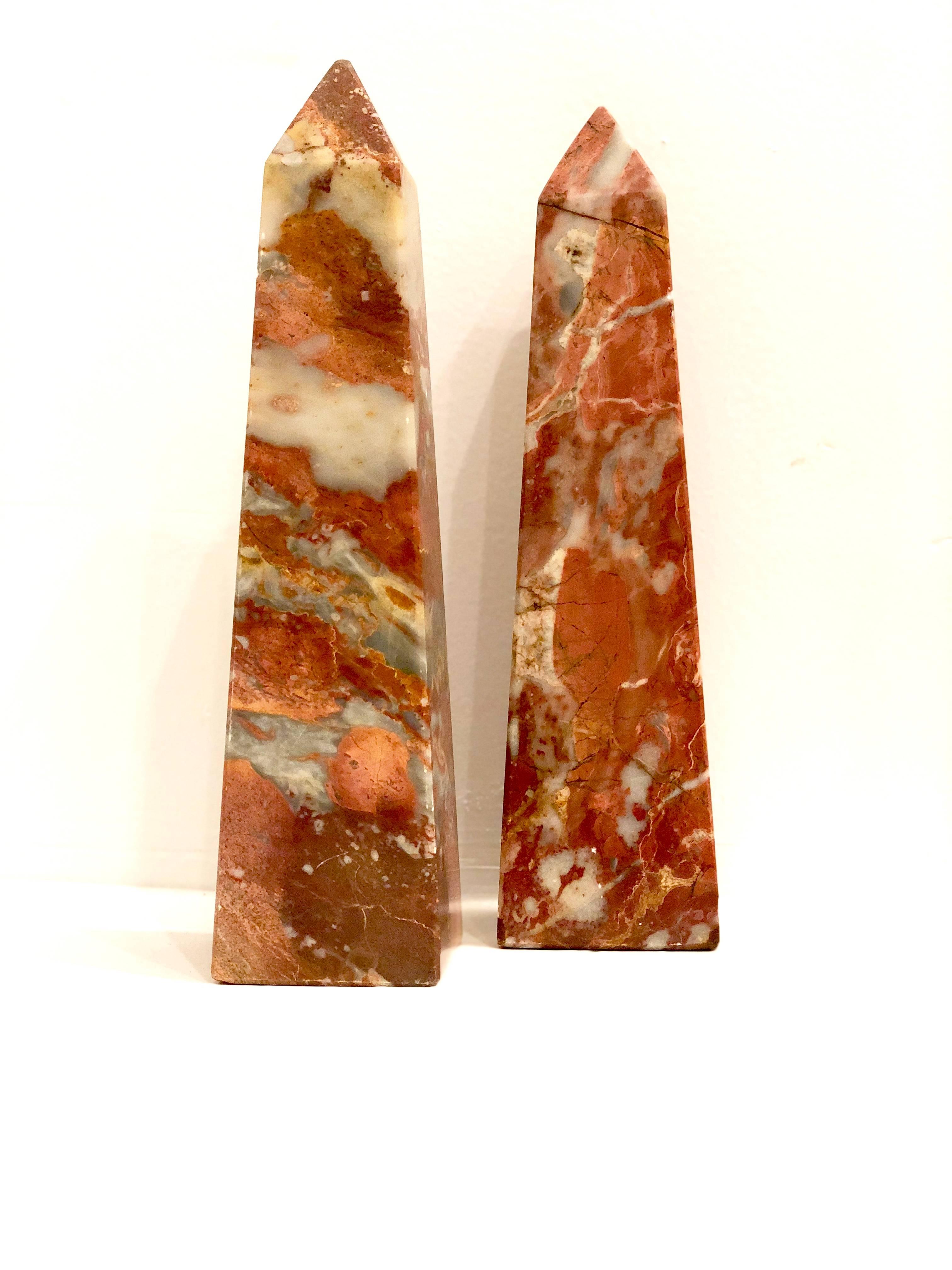 Beautiful pair of solid pink marble decorative obelisk, perfect condition no chips or cracks nicely polished.
