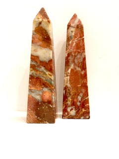 Pair of Solid Pink Marble Decorative Obelisques