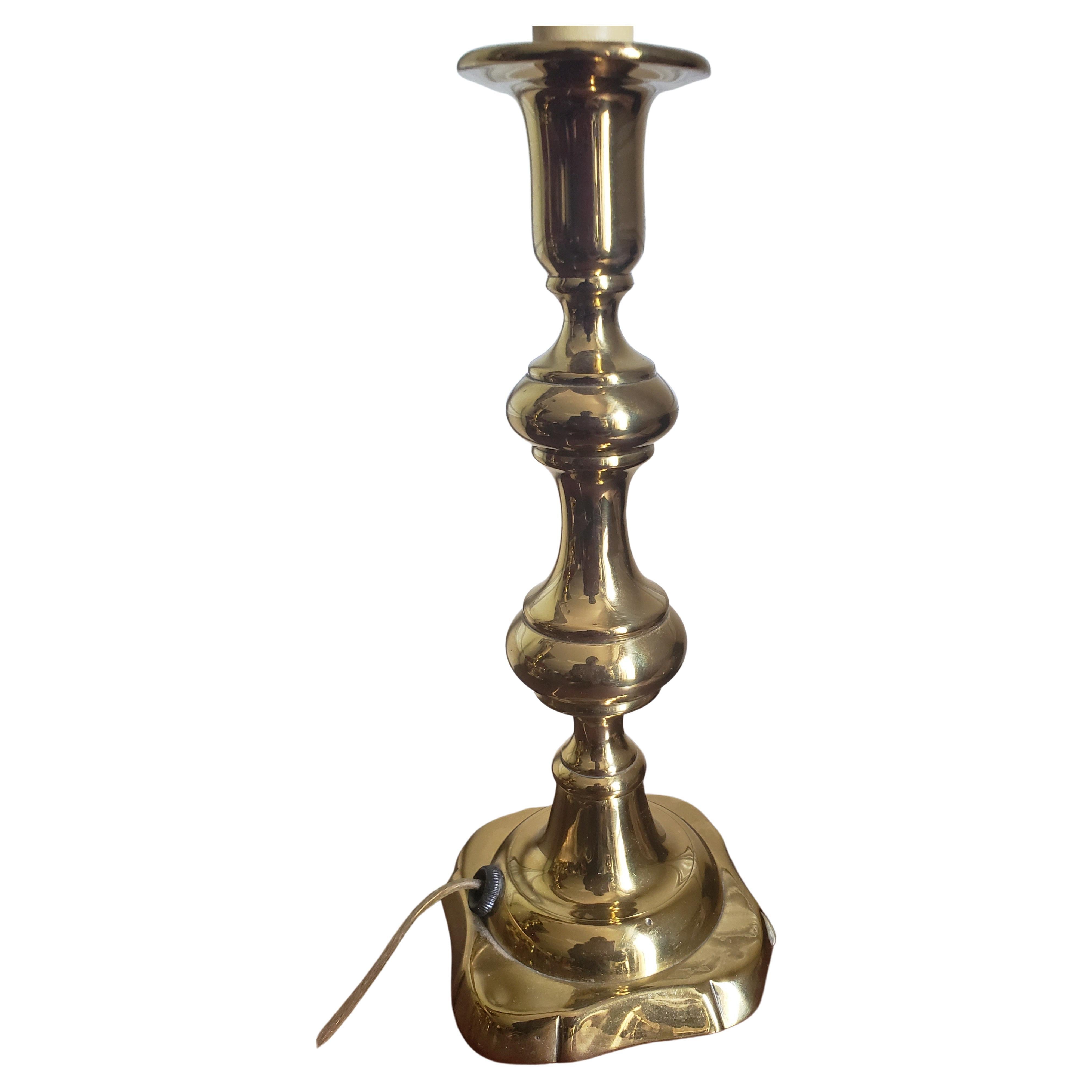 American Pair of Solid Polished Brass Petite Table Lamps, a Pair For Sale