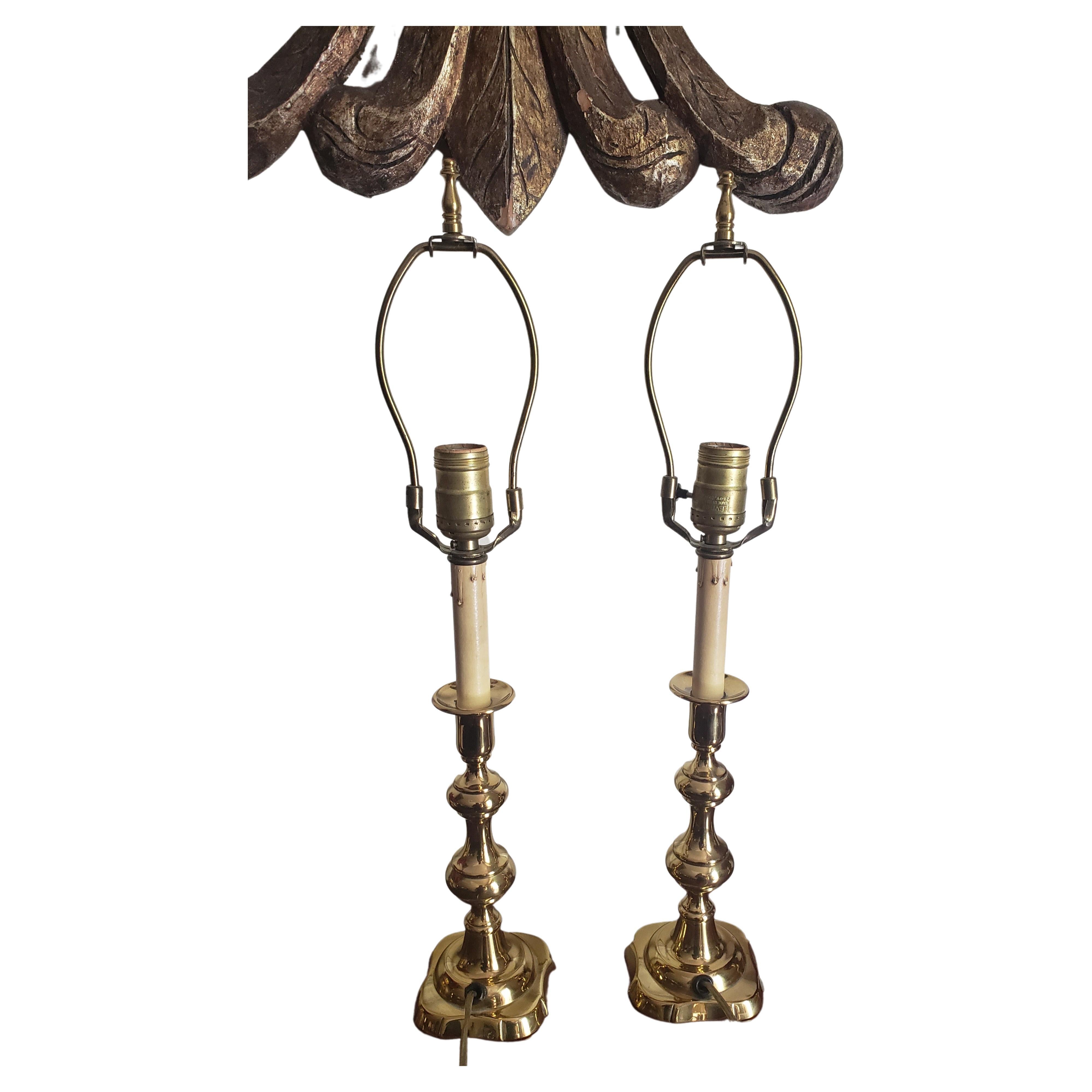 Pair of Solid Polished Brass Petite Table Lamps, a Pair For Sale 1