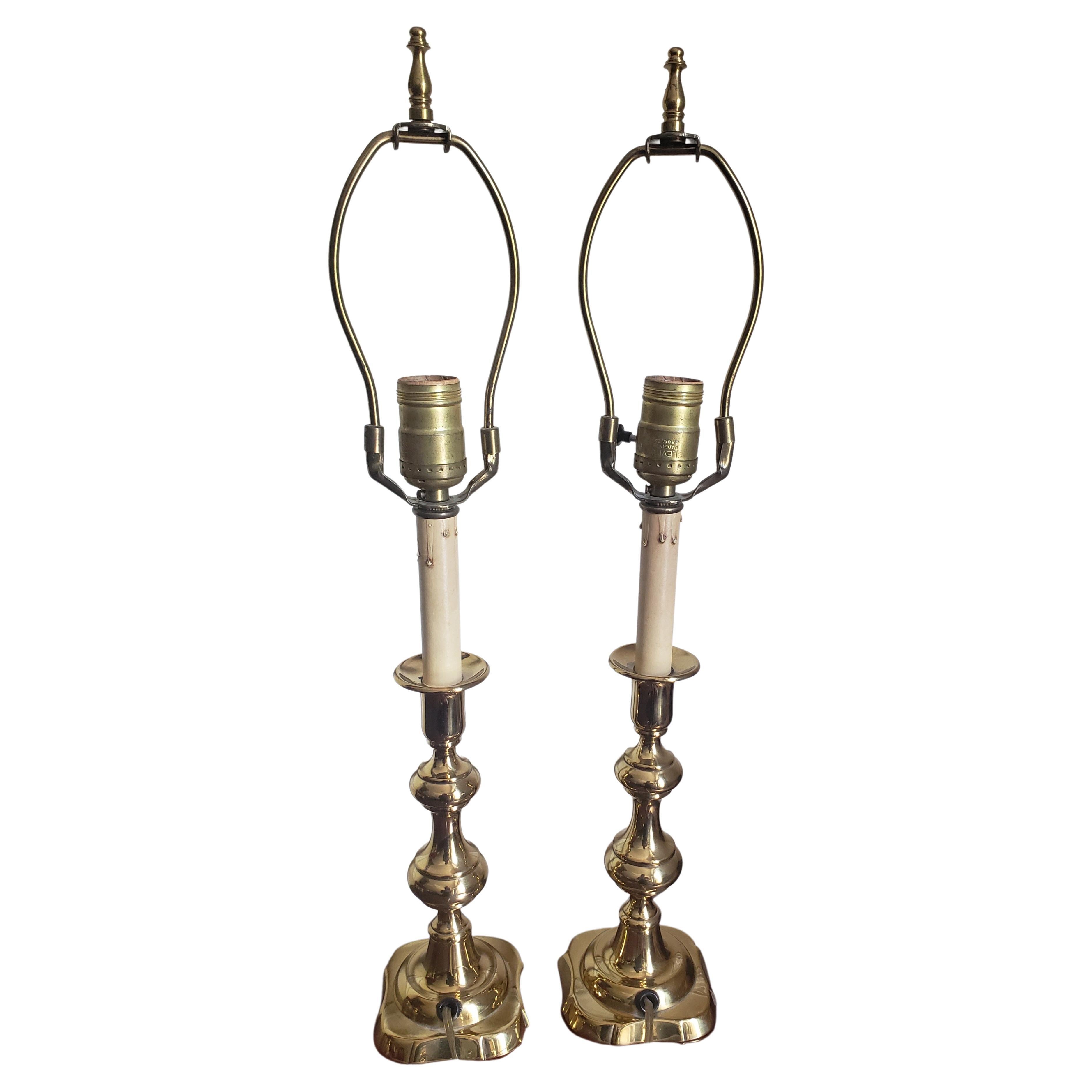Pair of Solid Polished Brass Petite Table Lamps, a Pair For Sale