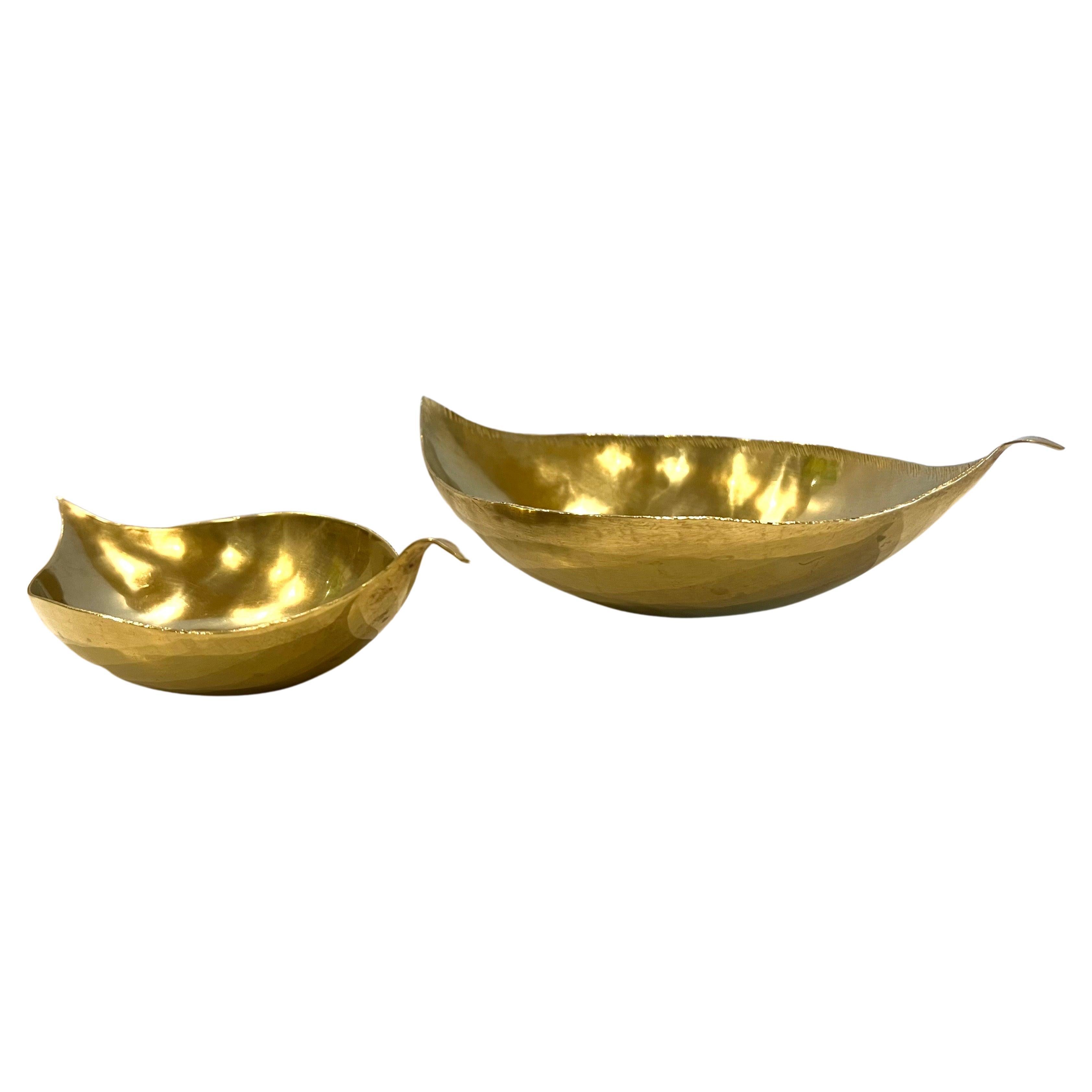 American Pair of Solid Polished Brass Small Bowls Catch-it-all For Sale