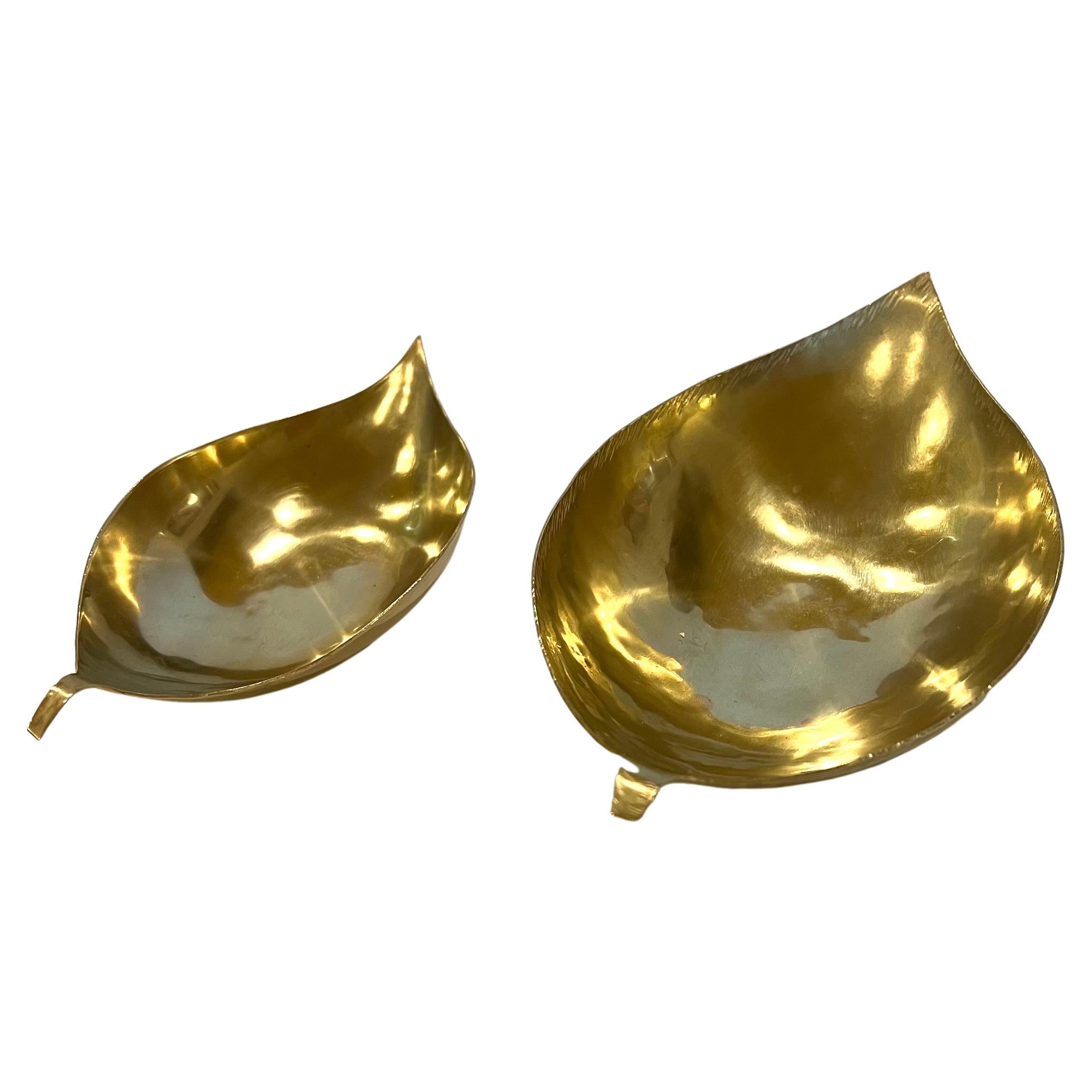 Pair of Solid Polished Brass Small Bowls Catch-it-all For Sale