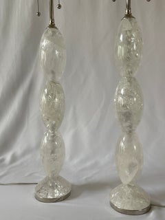 Pair of Solid Rock Crystal Stacked Lamps With Nickel Hardware