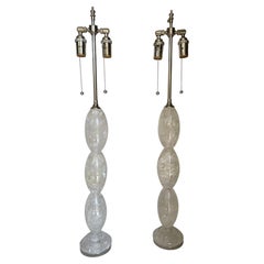 Pair of Solid Rock Crystal Stacked Lamps With Nickel Hardware