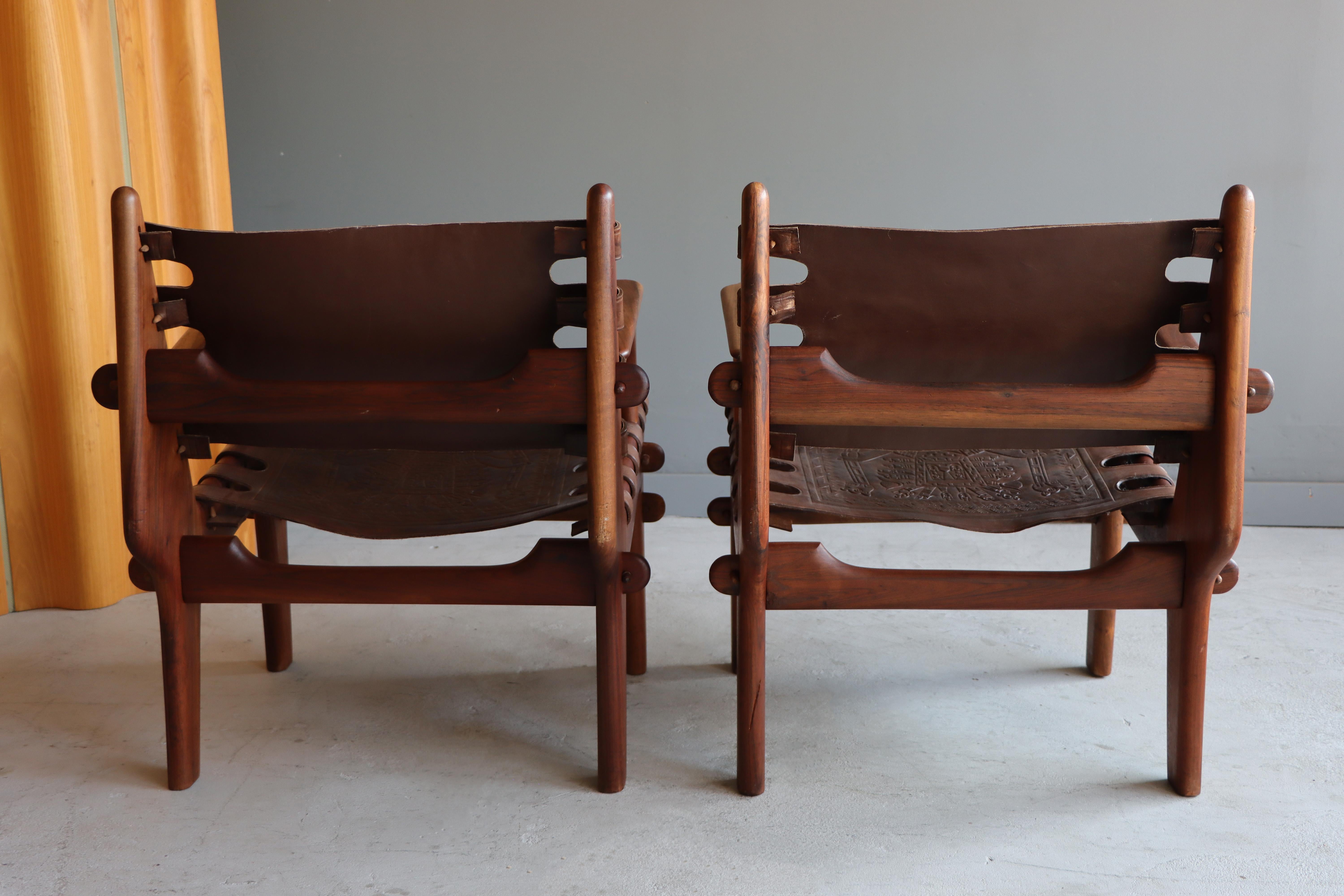 Pair of Solid Rosewood and Leather Lounge Chairs by Angel Pazmino, Ecuador  4