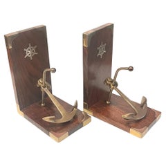 Pair of Solid rosewood & Brass Italian Nautical Anchor Bookends