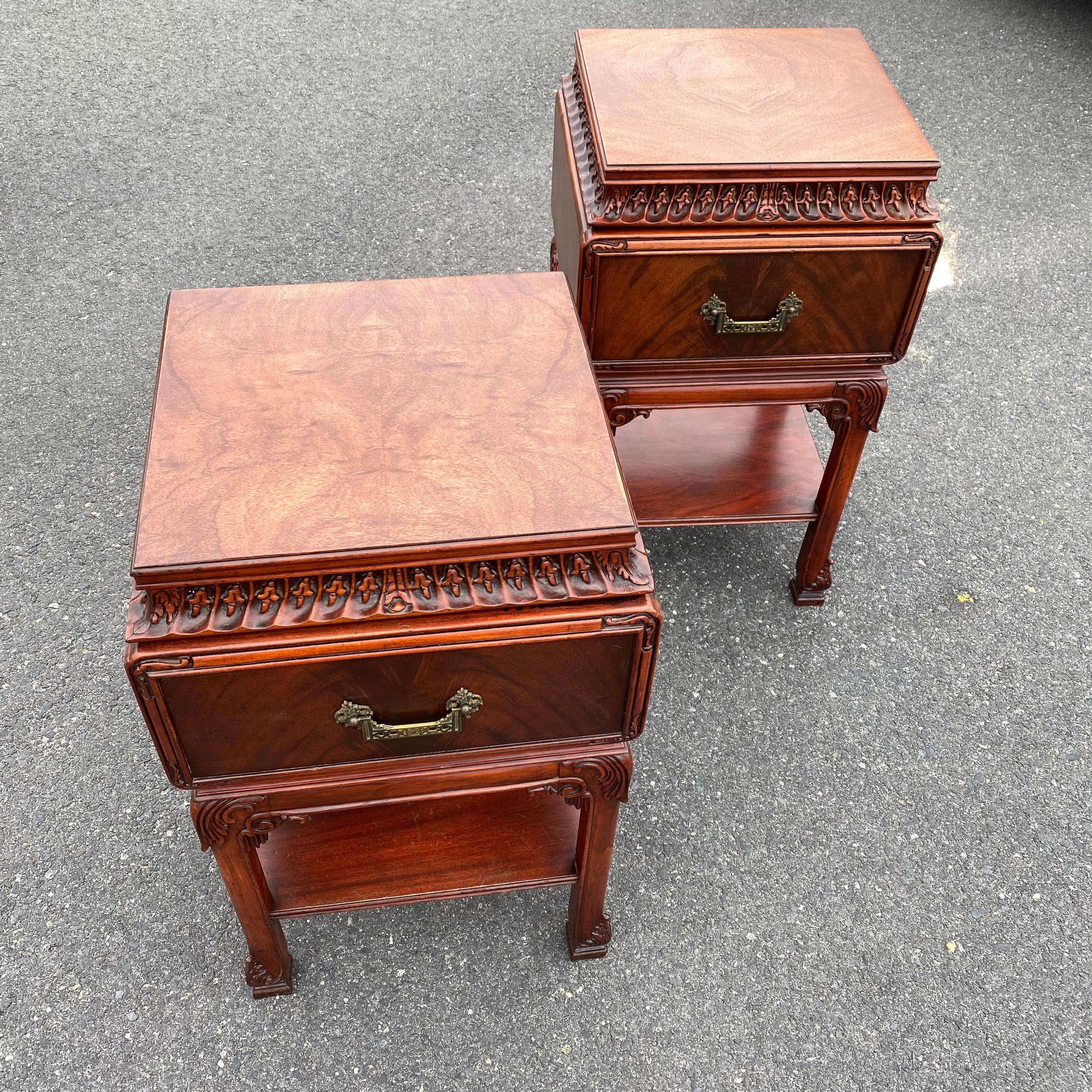 Pair Of Chinese Chippendale Nightstands Tables Or Cabinets 6