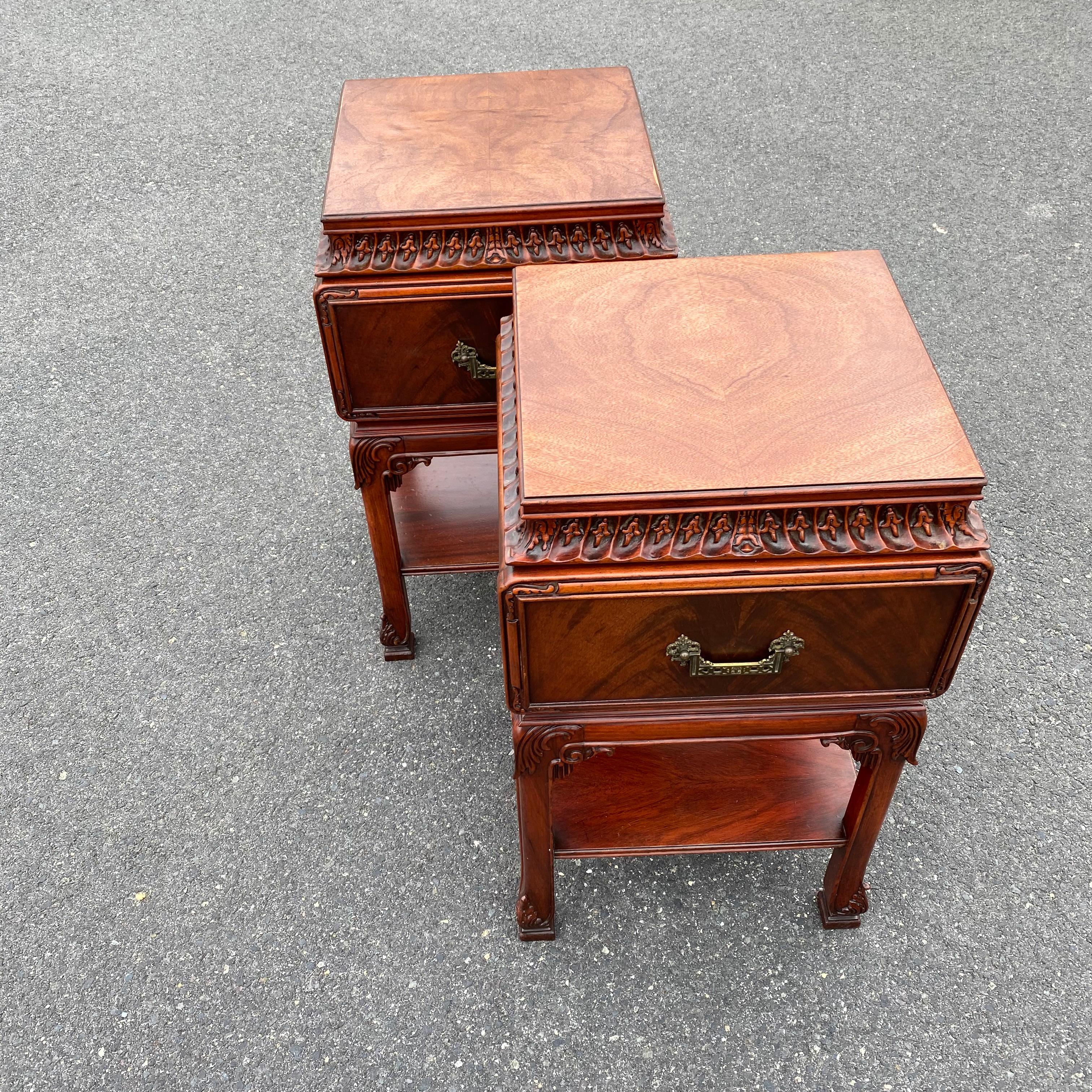 Pair Of Chinese Chippendale Nightstands Tables Or Cabinets 7