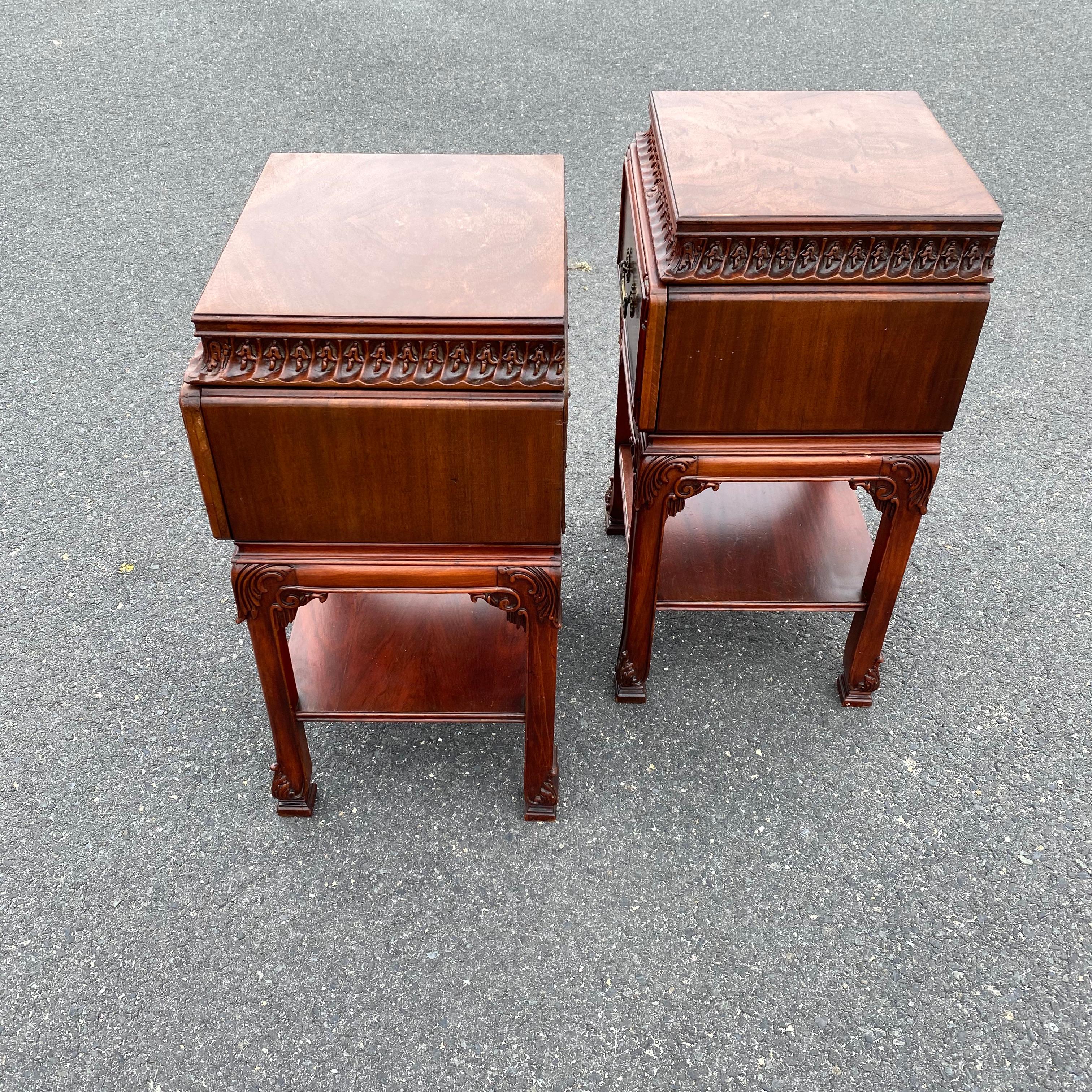 Pair Of Chinese Chippendale Nightstands Tables Or Cabinets 8