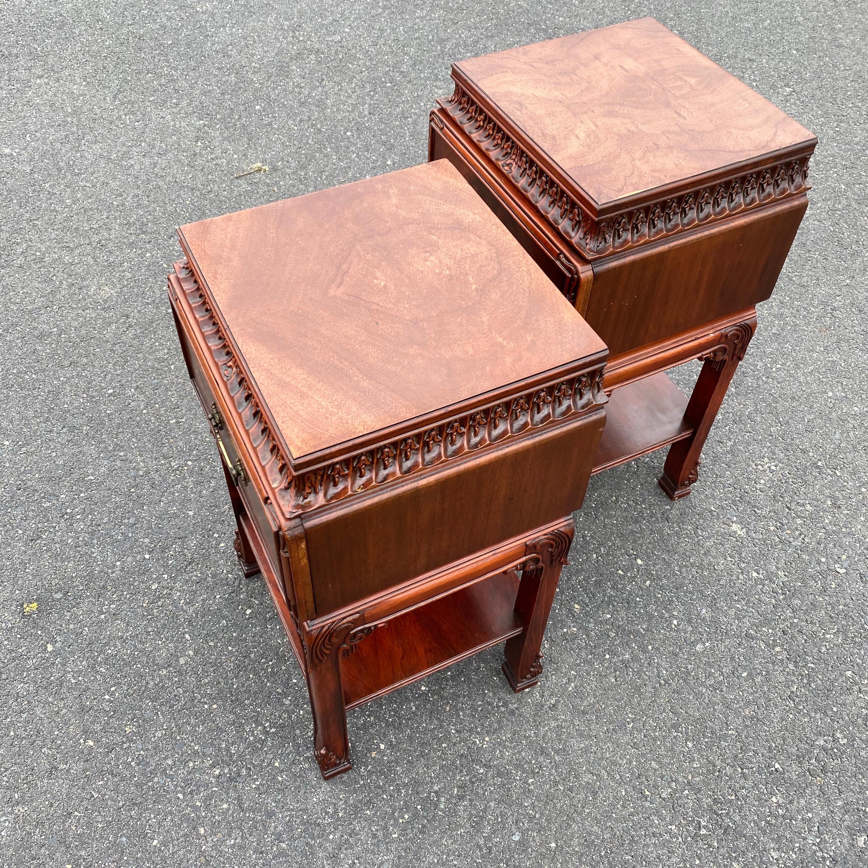 Pair Of Chinese Chippendale Nightstands Tables Or Cabinets 10
