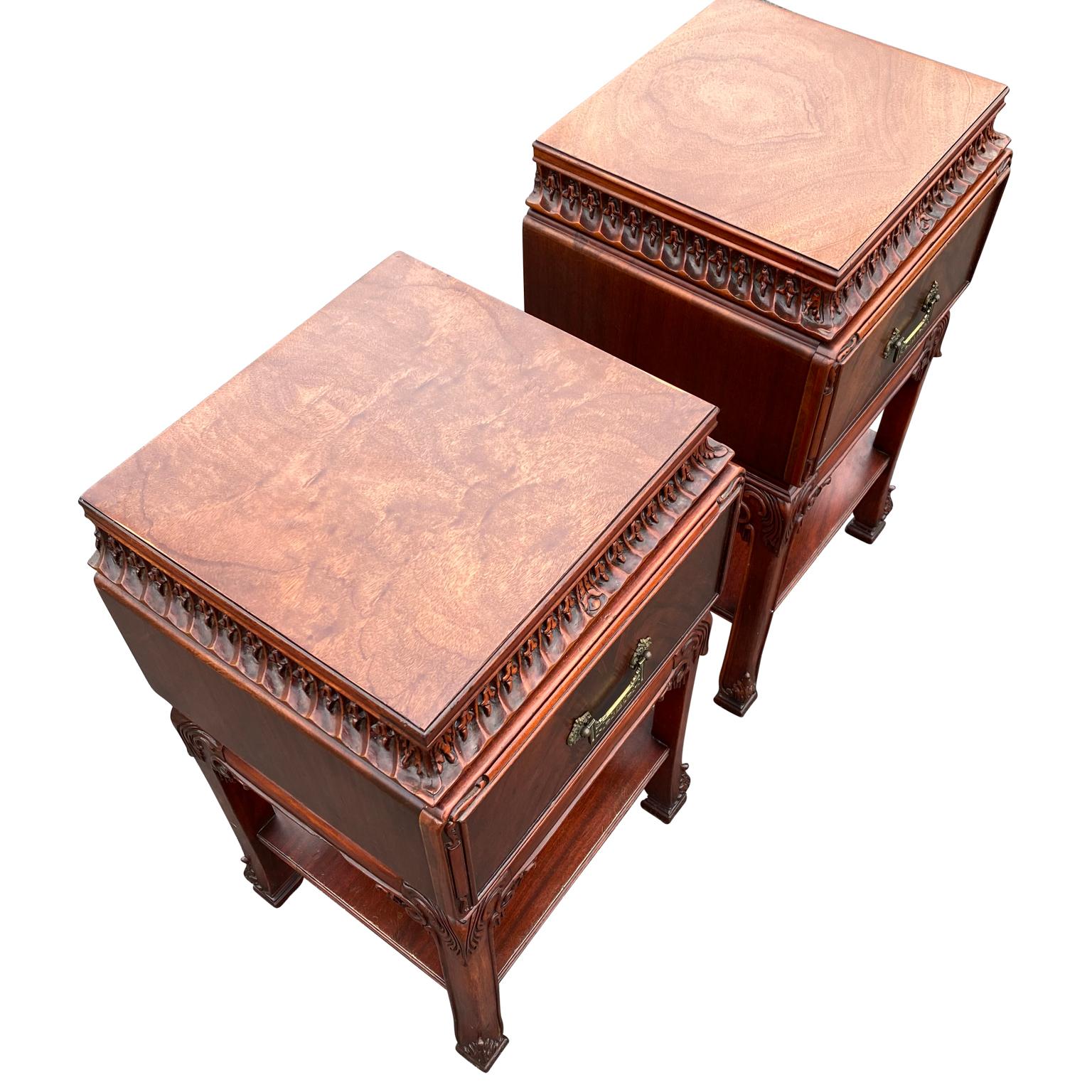 North American Pair Of Chinese Chippendale Nightstands Tables Or Cabinets