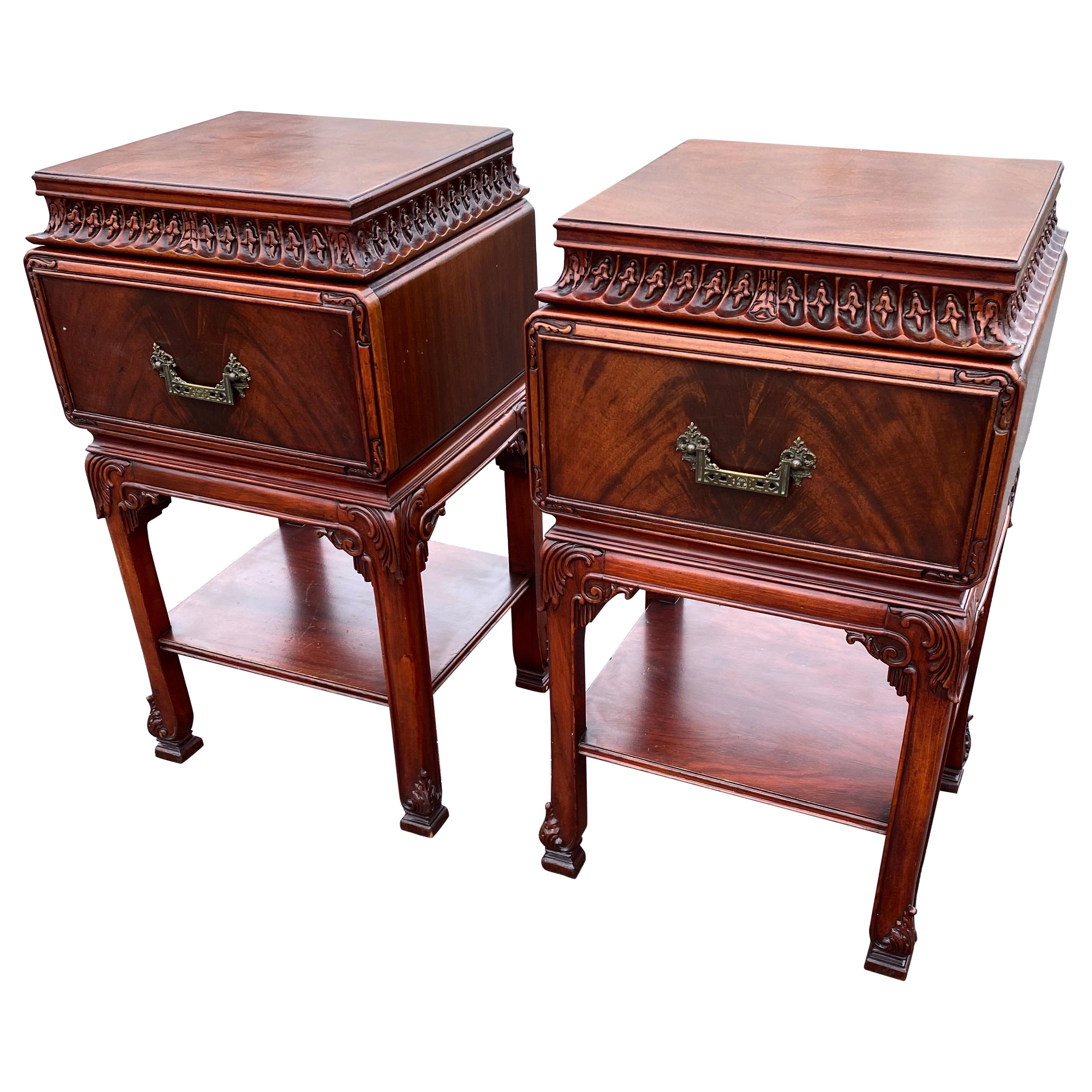Pair Of Chinese Chippendale Nightstands Tables Or Cabinets