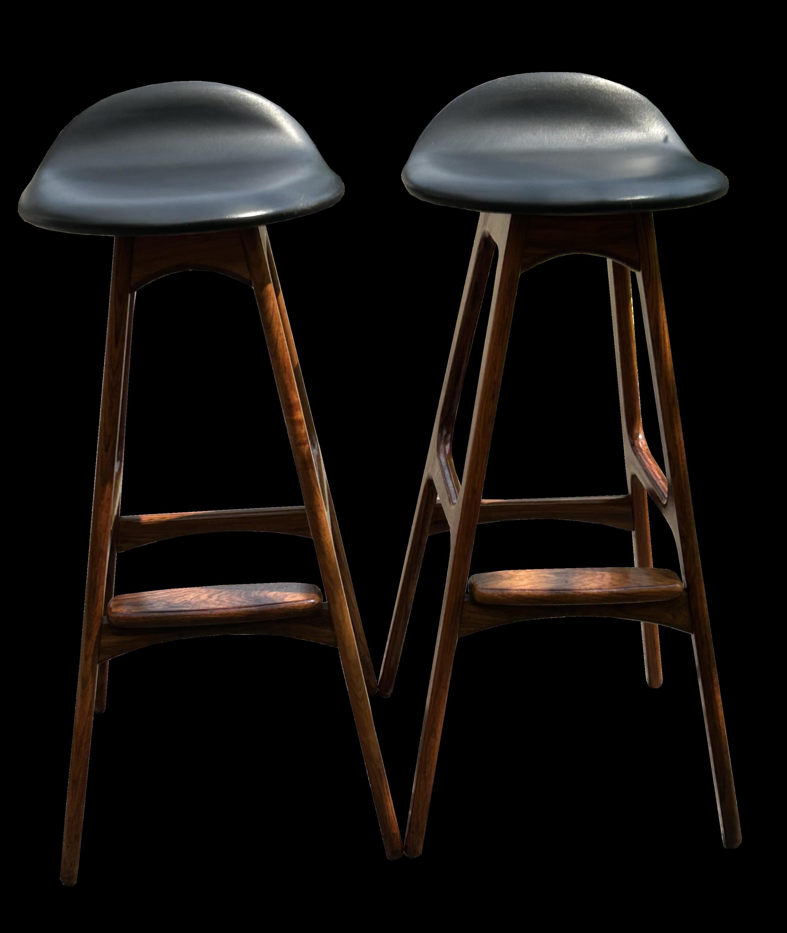 Danish Pair of Solid Santos Rosewood Bar Stools by Erik Buck for O D Mobler For Sale