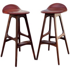 Pair of Solid Santos Rosewood Bar Stools by Erik Buck for Oddense Maskinsnedkeri