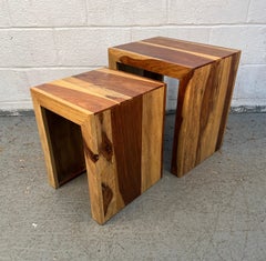 Pair of Solid Sheesham Wood Waterfall Side Tables